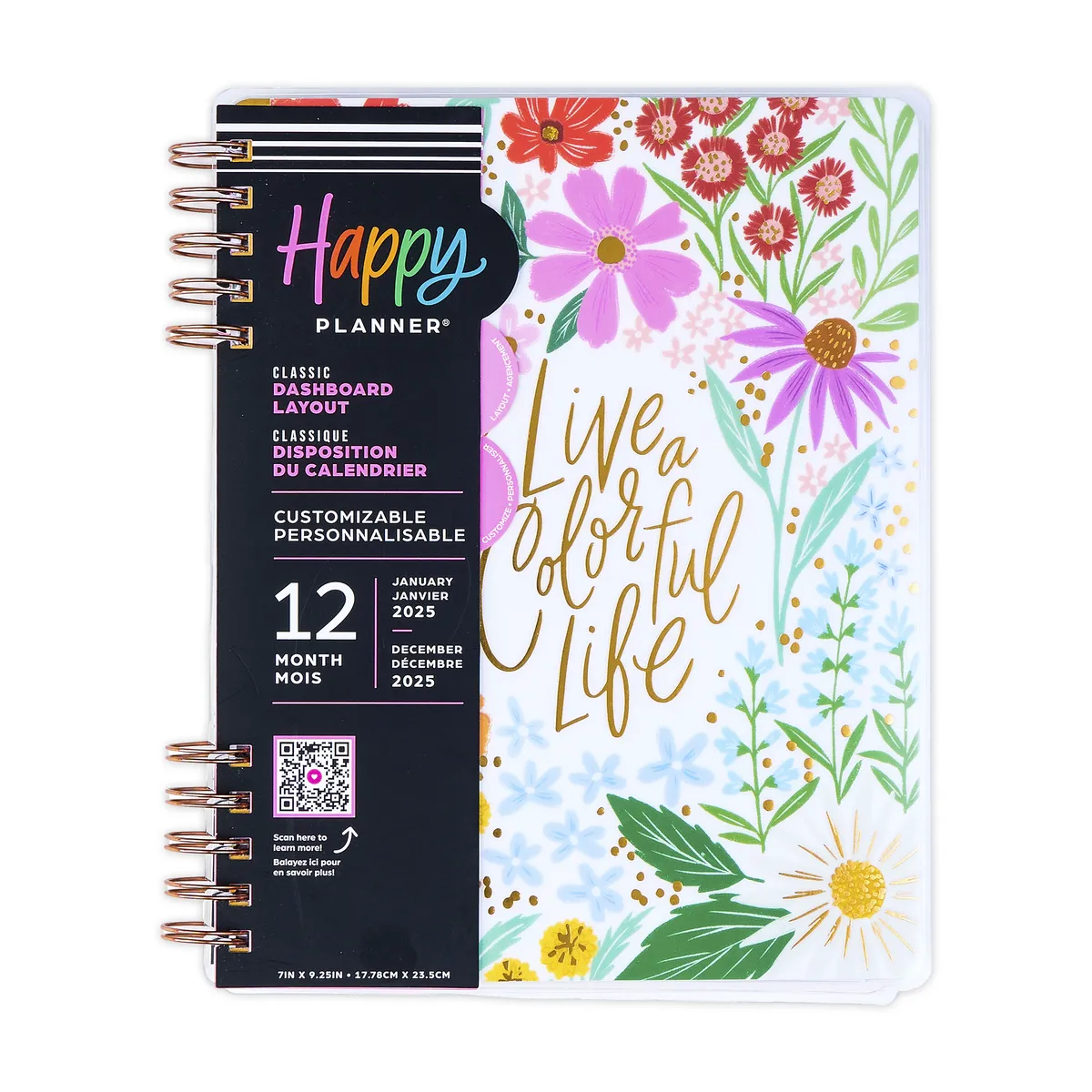 2025 Blooming Bouquet Customizable Spiral Planner - Classic Dashboard Layout - 12 Months