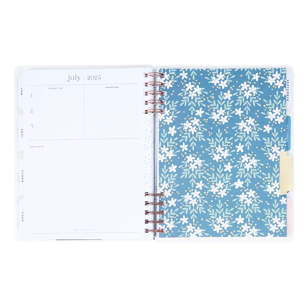 2025 Blooming Bouquet Customizable Spiral Planner - Classic Dashboard Layout - 12 Months