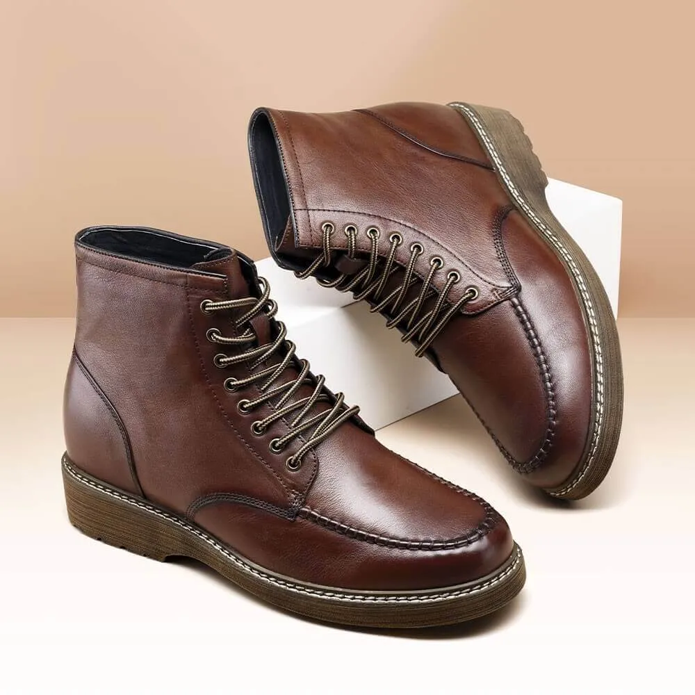 7 CM / 2.76 Inches - CMR CHAMARIPA Casual Men Boots Height Increase - Boots That Make You Taller - Brown Leather Mens Elevator Casual Boots