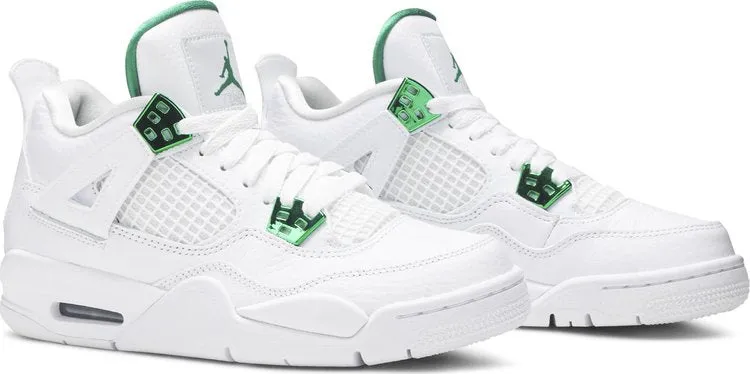 Air Jordan 4 Retro GS Green Metallic Sneakers, White