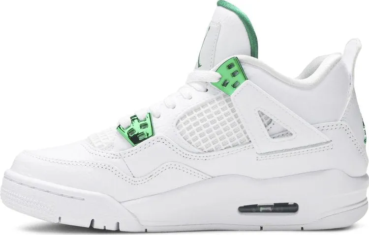 Air Jordan 4 Retro GS Green Metallic Sneakers, White