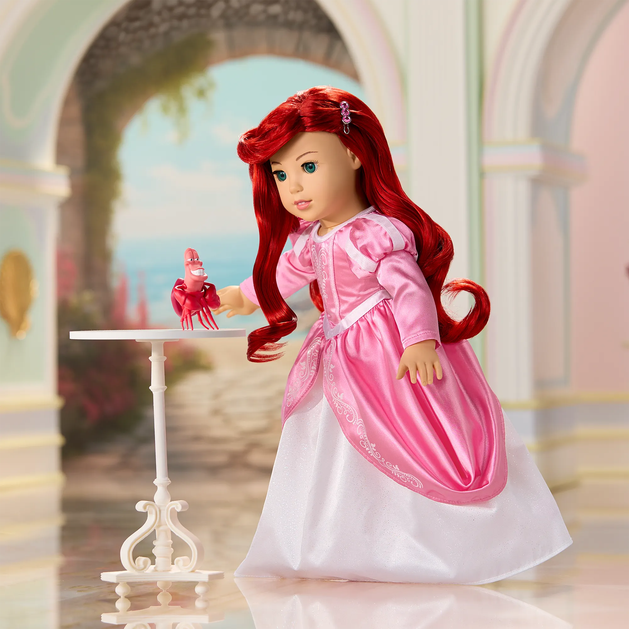 American Girl® Disney Princess Ariel Castle Ball Gown, Sebastian & Accessories for 18-inch Dolls