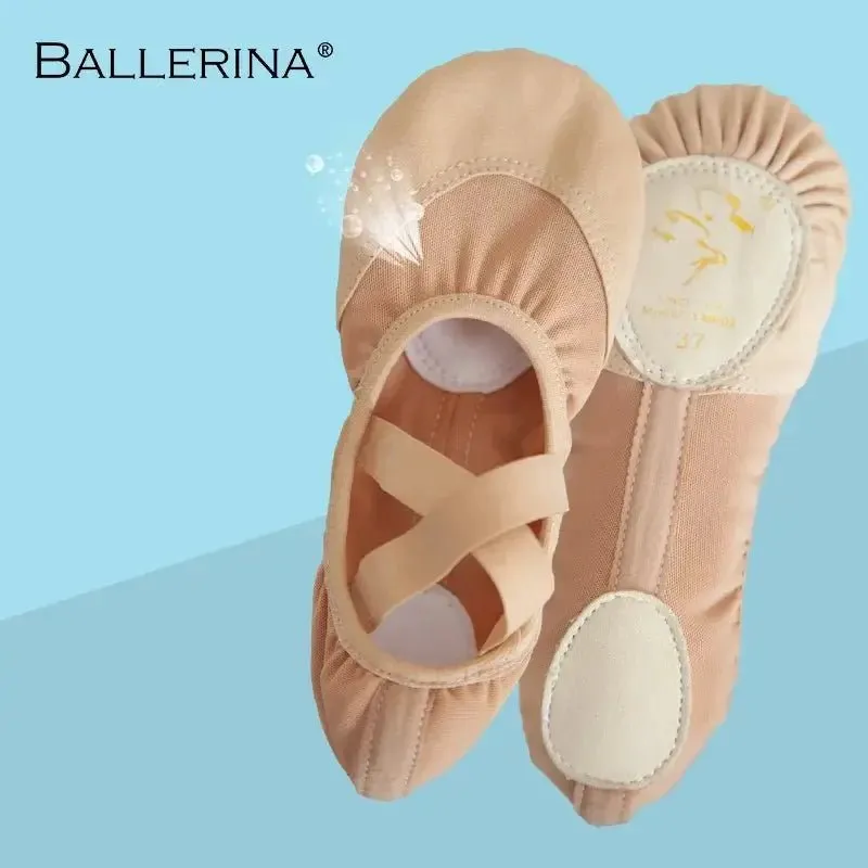 Ballerina Ballet exercise shoes ballet dance Soft Flats Women pink Stretch mesh Fabric  Women's Sports Shoes 1030