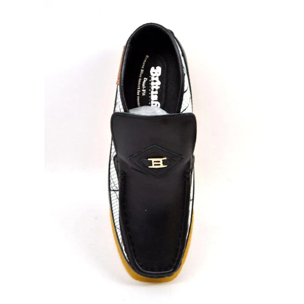 British Walkers BWB Men's Black and White Design Leather Slip On Shoes