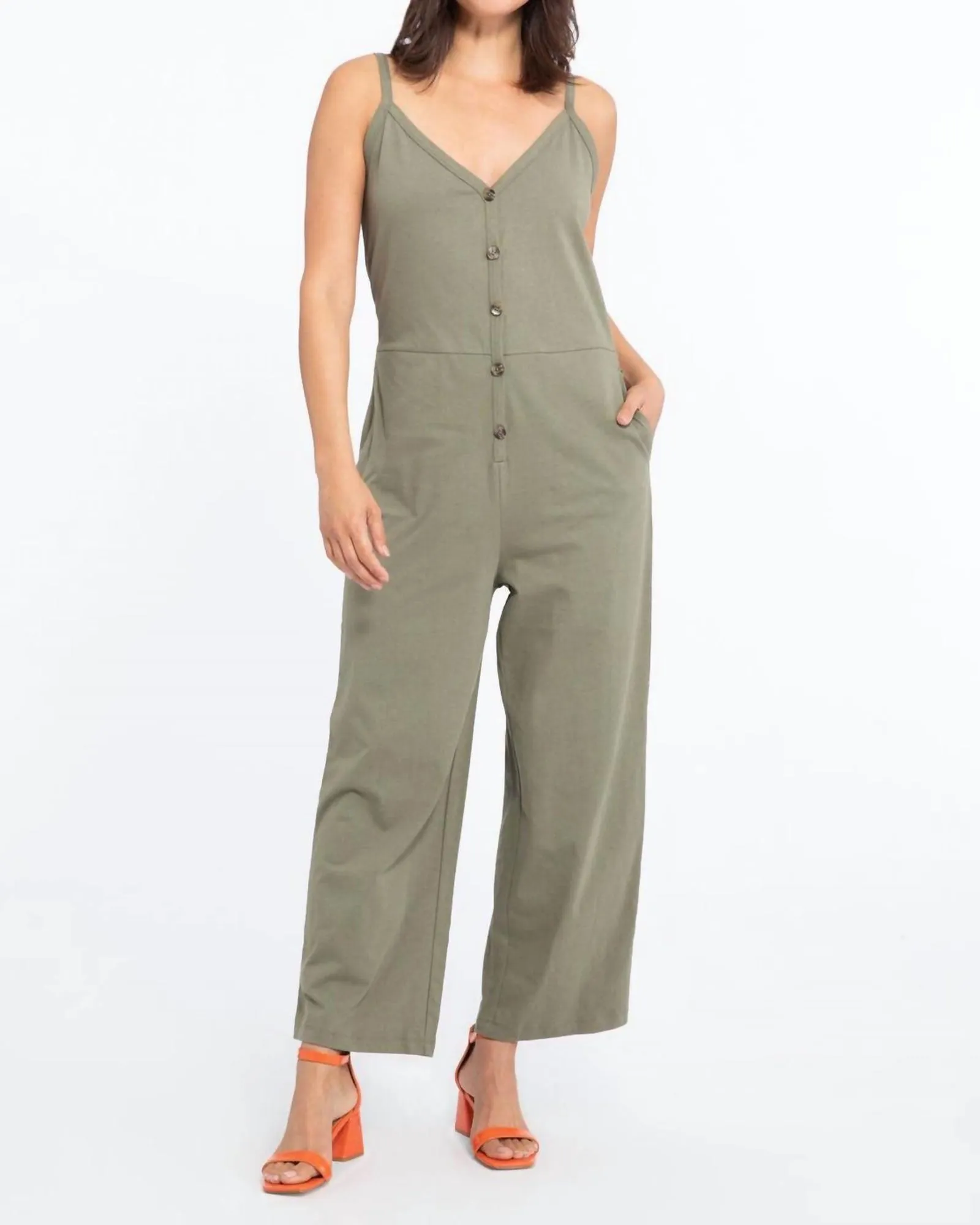 Button Front Knit Jumpsuit in Trail Green | Trail Green