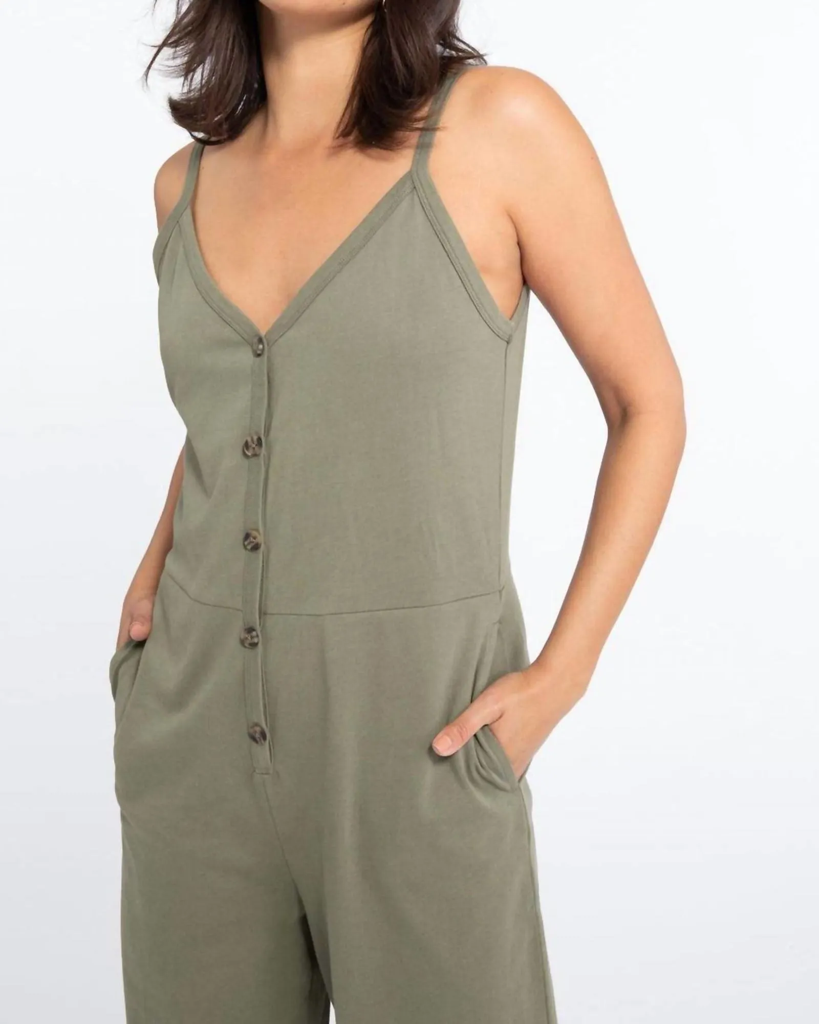 Button Front Knit Jumpsuit in Trail Green | Trail Green