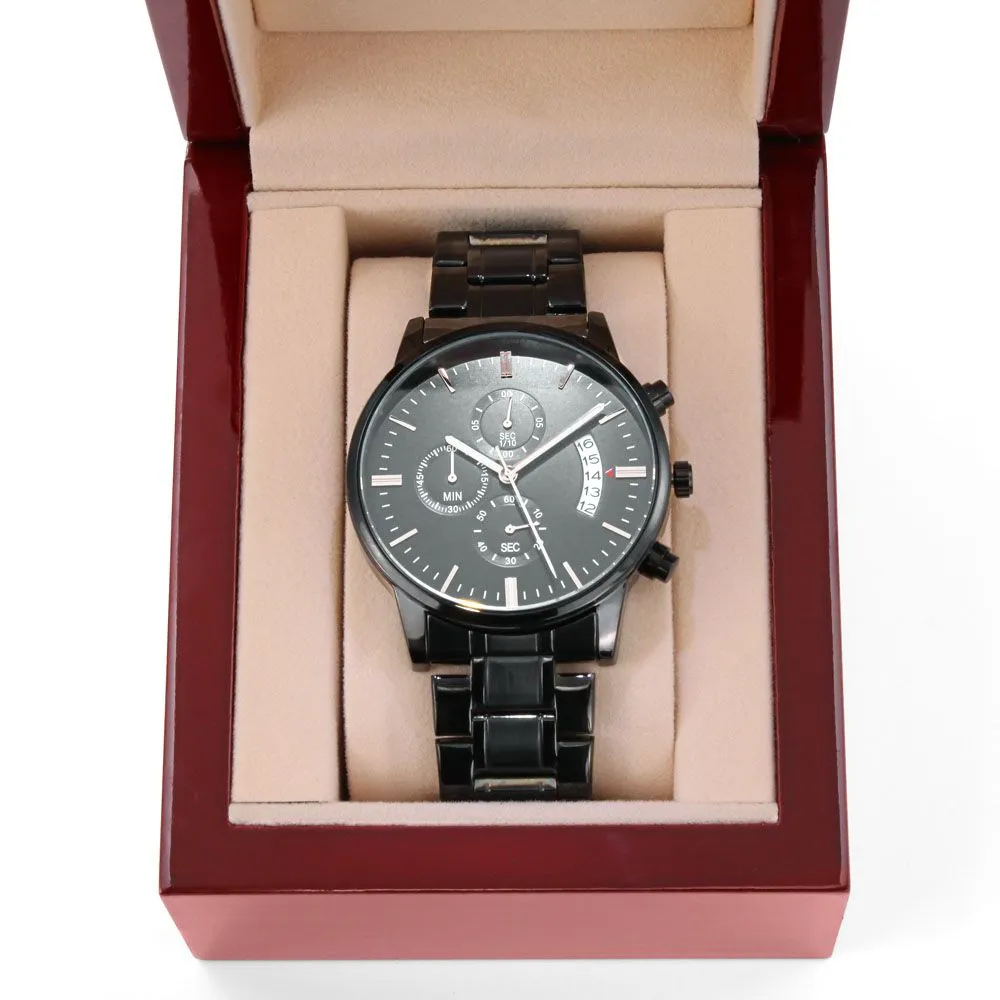 Buyer Customizable Engraved Black Chronograph Watch