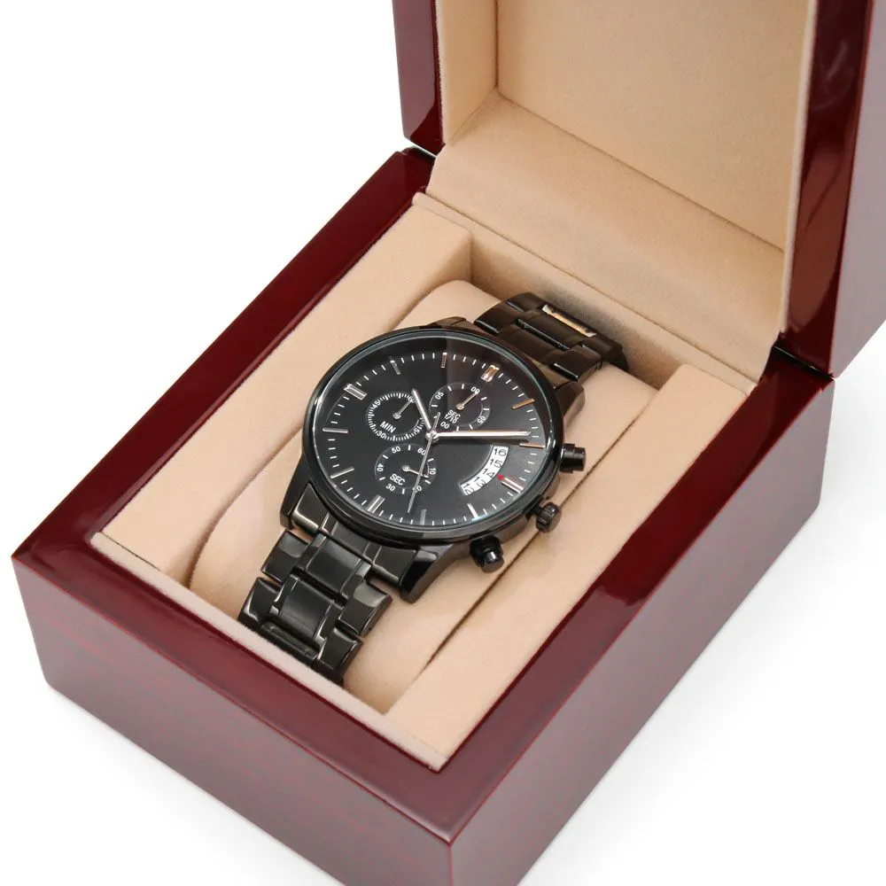 Buyer Customizable Engraved Black Chronograph Watch