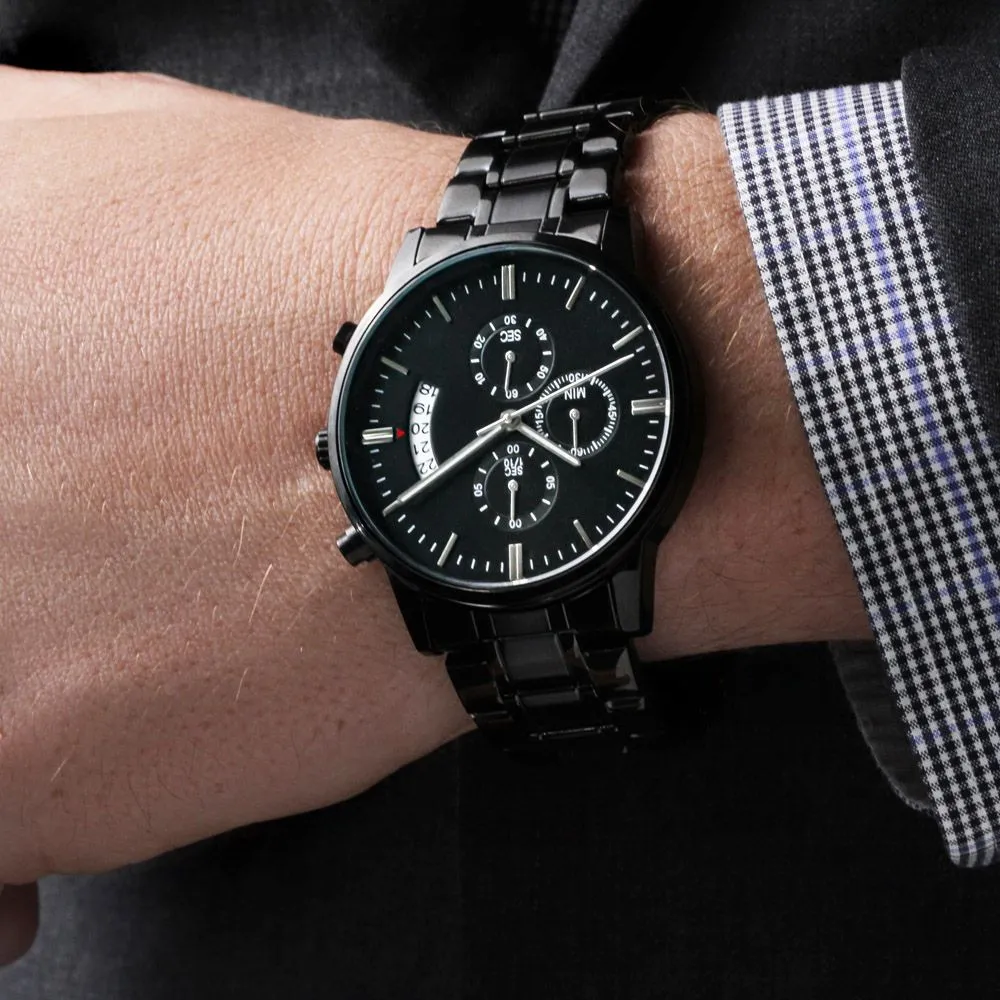 Buyer Customizable Engraved Black Chronograph Watch