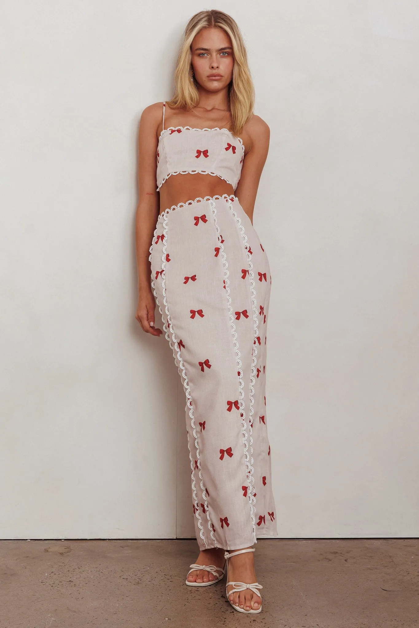 Chamberlain Scallop Trim Maxi Skirt Red Bow