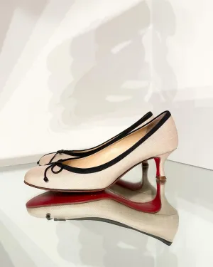 CHRISTIAN LOUBOUTIN Coated Canvas Kitten Heel Pumps