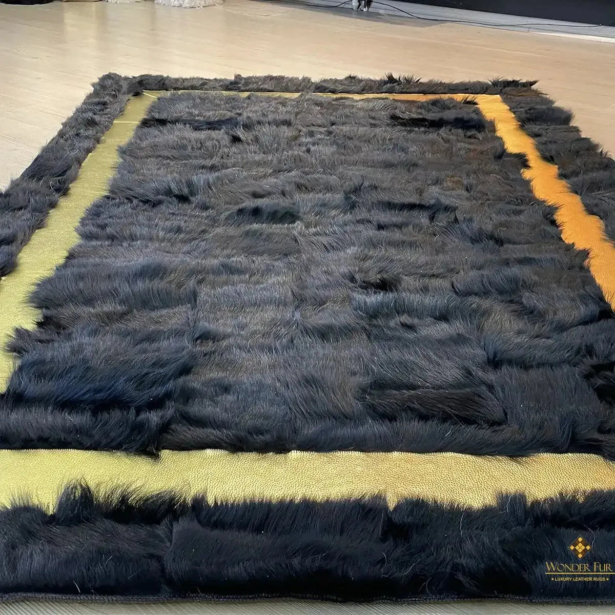 Customizable Black Gold Luxury Sheepskin Rug