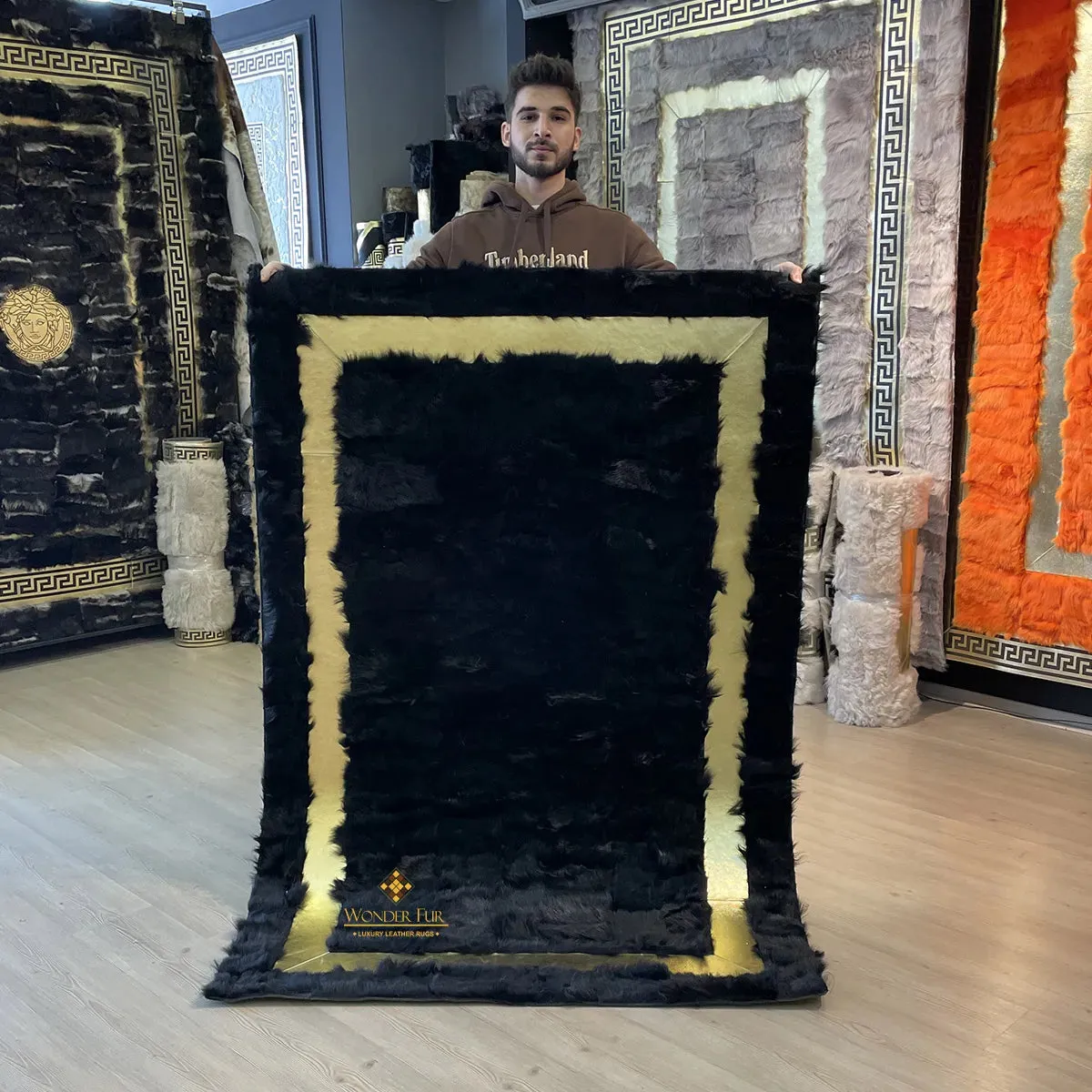 Customizable Black Gold Luxury Sheepskin Rug