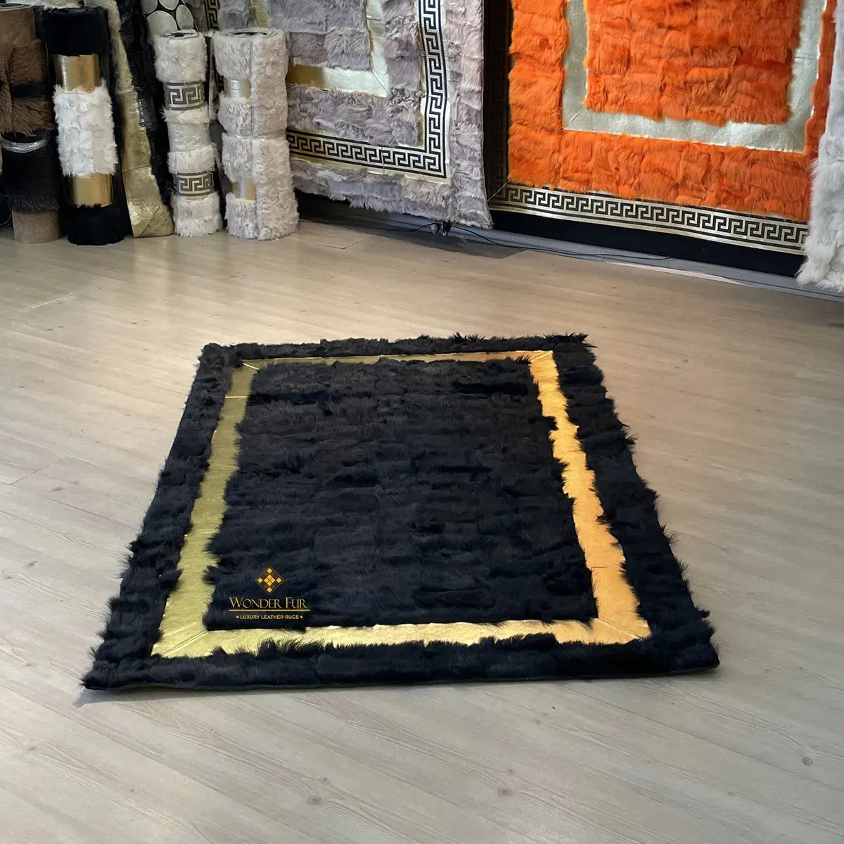 Customizable Black Gold Luxury Sheepskin Rug