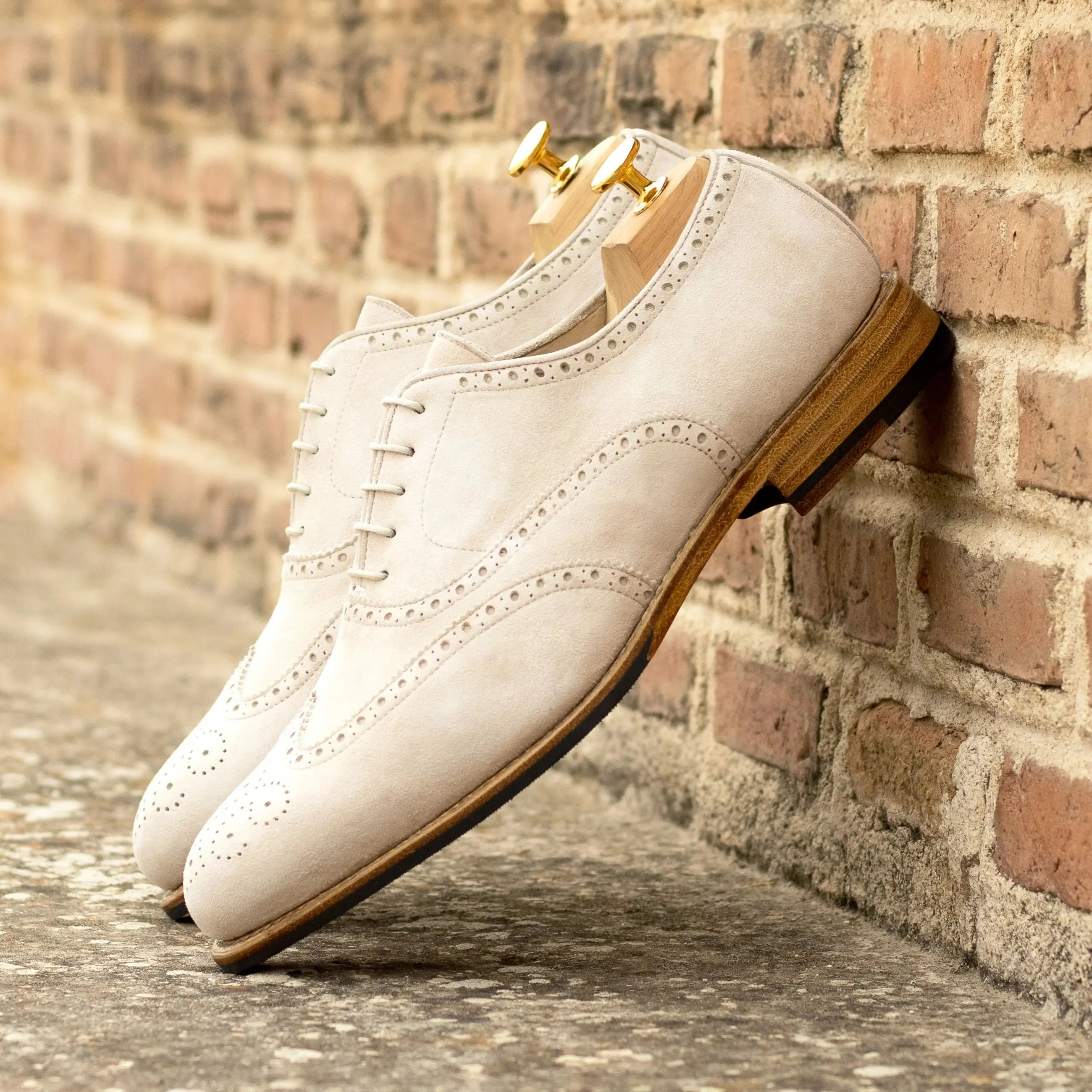 DapperFam Aeron in Ivory Men's Italian Suede Full Brogue