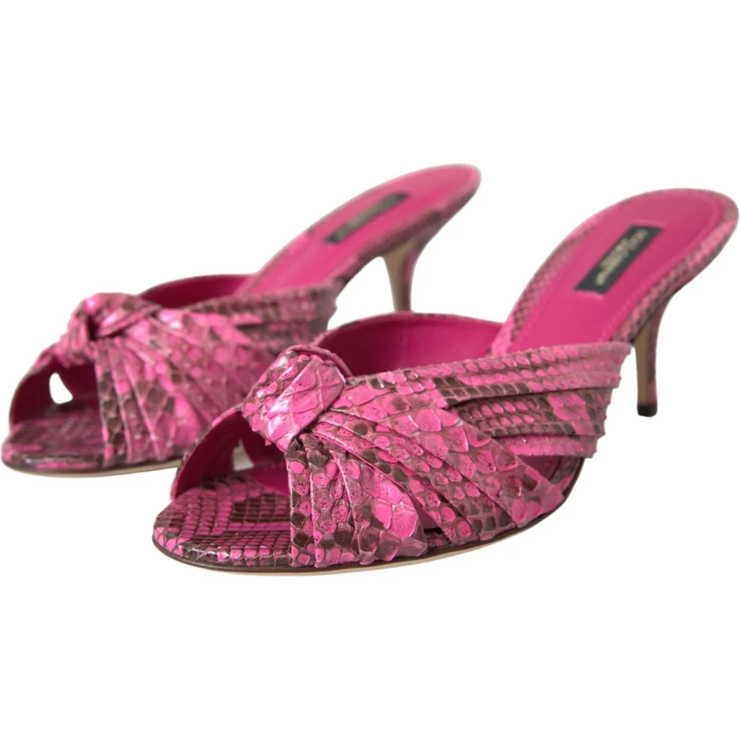 Dolce & Gabbana Pink Exotic Leather Kitten Heels Slides Shoes