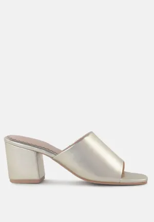 Dumpllin Metallic Faux Leather Slip-On Block Heel Sandals