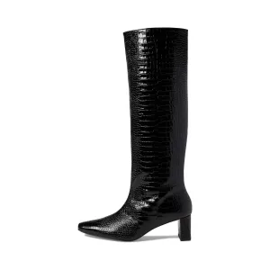 Freda Salvador Phoenix Boot in Black Embossed Croc