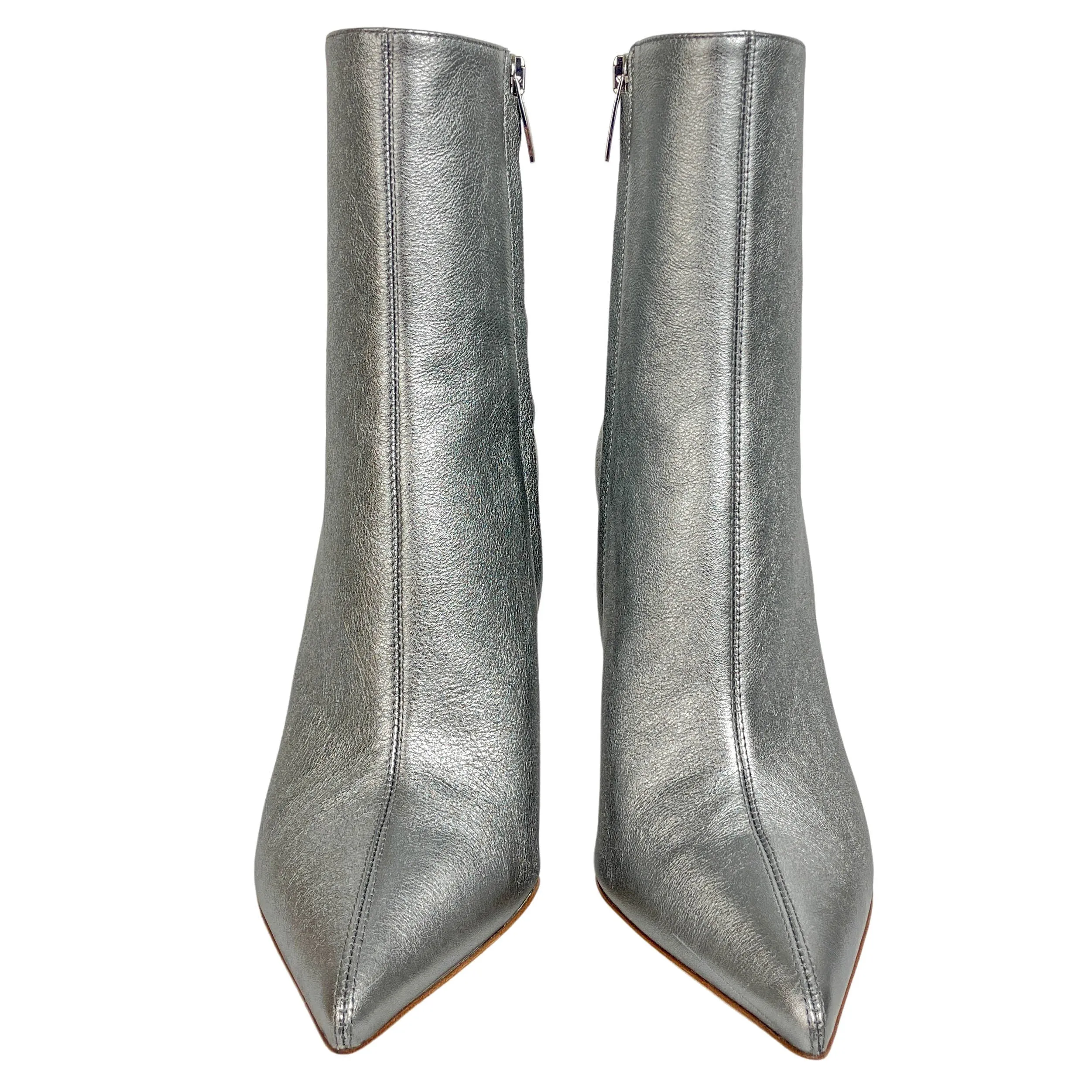 Gianvito Rossi Vitello Metallic Booties in Steel