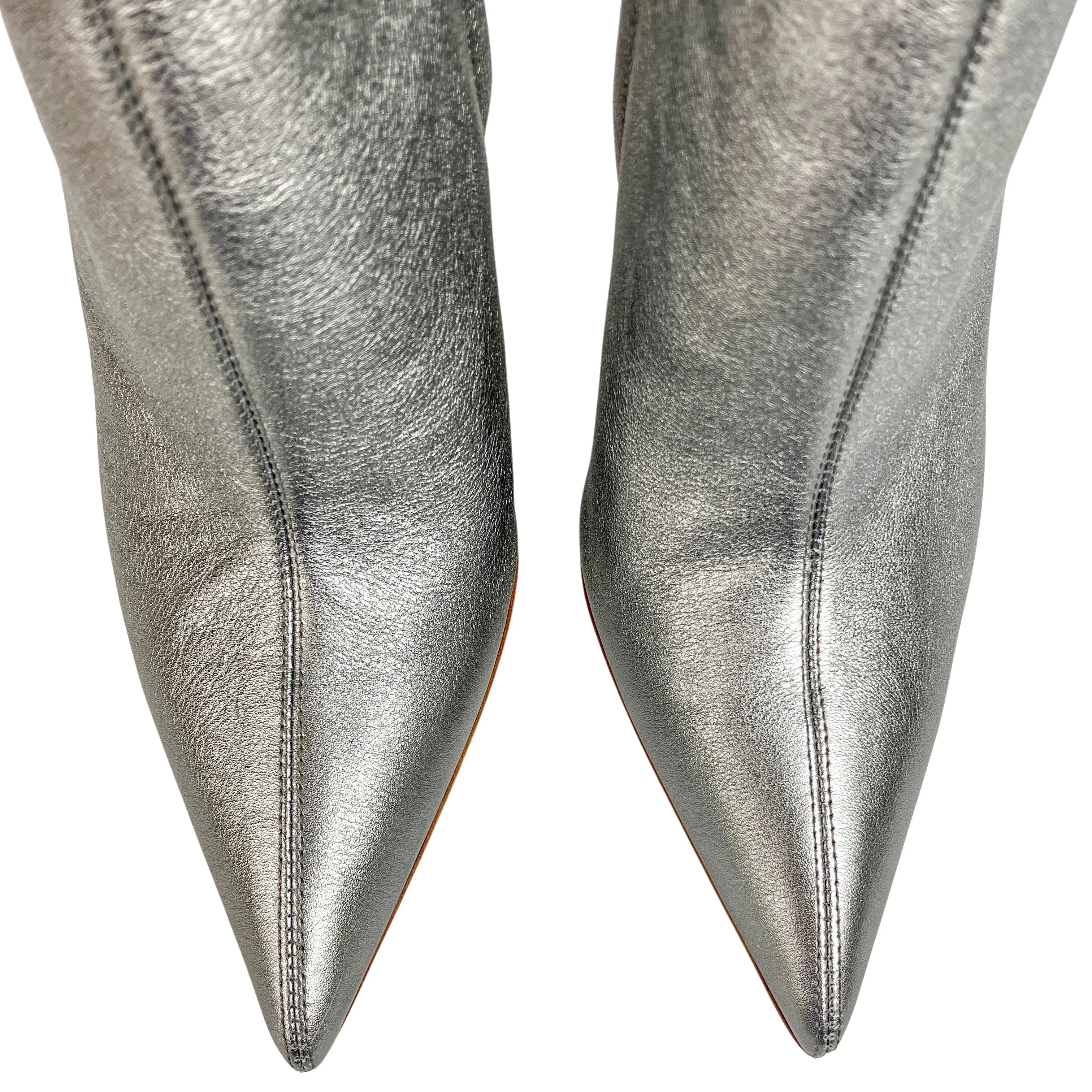 Gianvito Rossi Vitello Metallic Booties in Steel