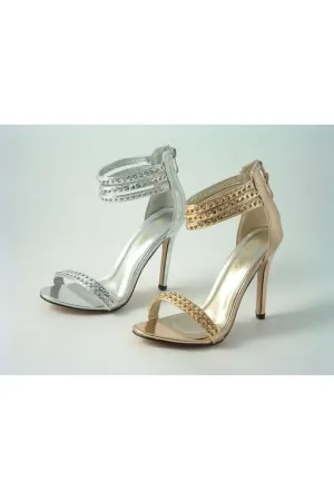 Glitz Shoes Cassidy Metallic Chain Barely High Heel Sandal