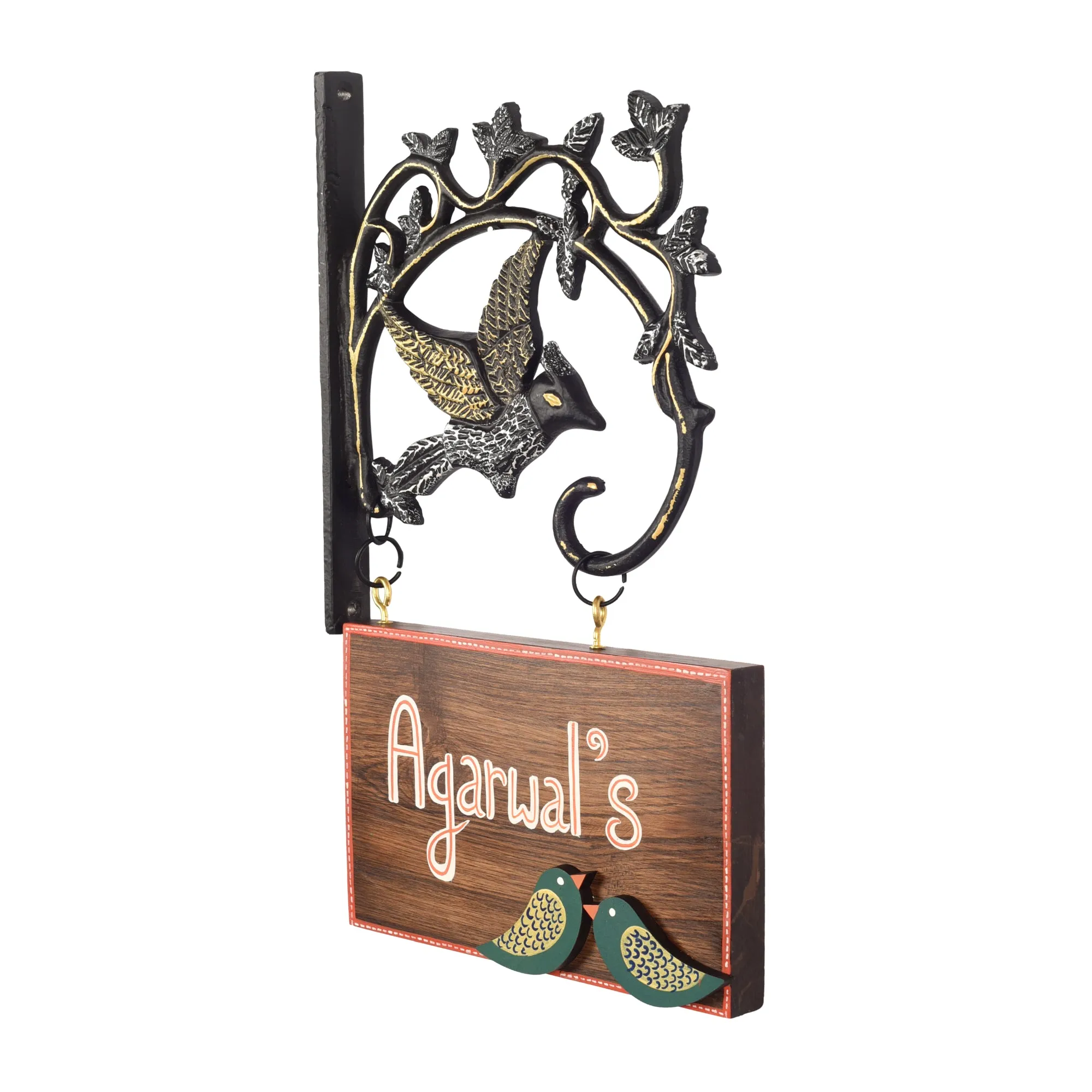 Handcrafted Sheesham Wood Customizable Name Board with Metal Stand