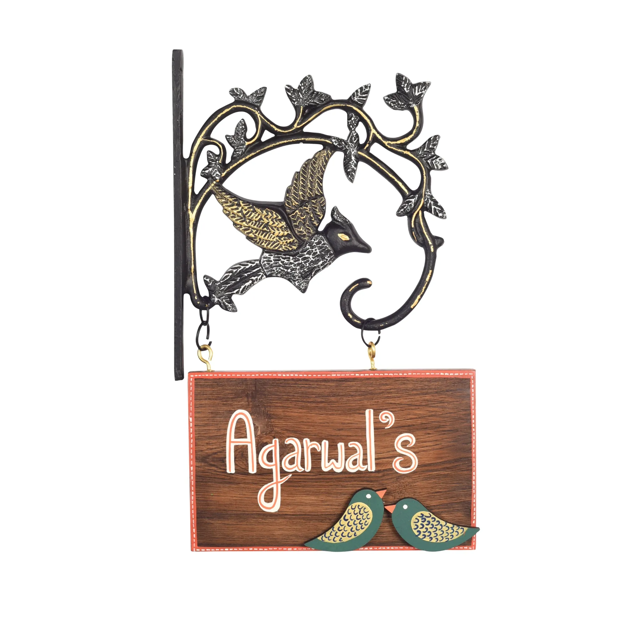 Handcrafted Sheesham Wood Customizable Name Board with Metal Stand