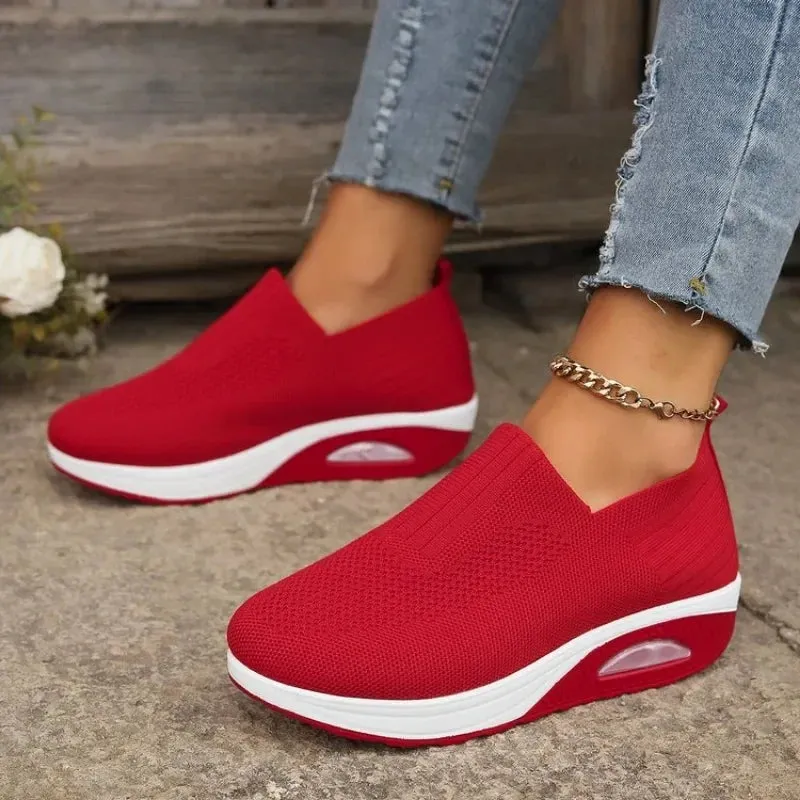 Hnzxzm Summer Women Fashion Vulcanized Sneakers Platform Solid Color Flat Ladies Shoes Casual Breathable Wedges Ladies Walking Sneakers