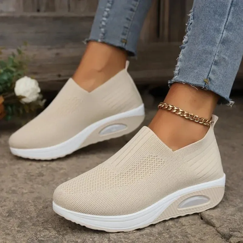 Hnzxzm Summer Women Fashion Vulcanized Sneakers Platform Solid Color Flat Ladies Shoes Casual Breathable Wedges Ladies Walking Sneakers