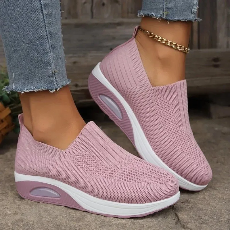 Hnzxzm Summer Women Fashion Vulcanized Sneakers Platform Solid Color Flat Ladies Shoes Casual Breathable Wedges Ladies Walking Sneakers