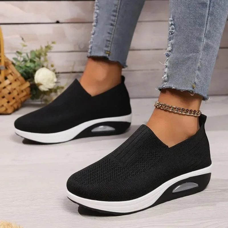 Hnzxzm Summer Women Fashion Vulcanized Sneakers Platform Solid Color Flat Ladies Shoes Casual Breathable Wedges Ladies Walking Sneakers