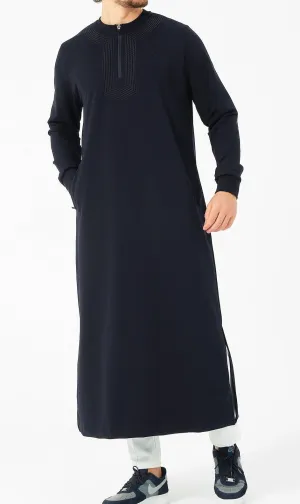 Islamic Men's Long Thobe Kamees Amwaj R24 QL in Navy Blue