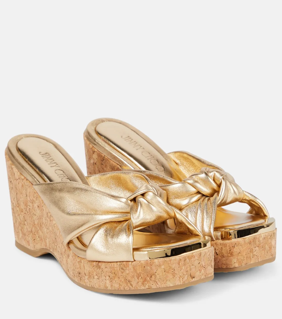 Jimmy Choo Metallic Leather Avenue Wedge Sandals, Gold