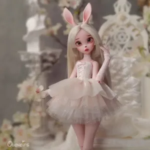 Kacey BJD Doll 1/4 - Tiny Fangs & Lace Shaggy Dress with Bunny Fullset