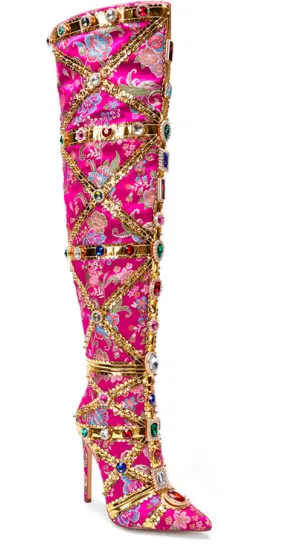 Kandi Koated Embellished Thigh-High Boot