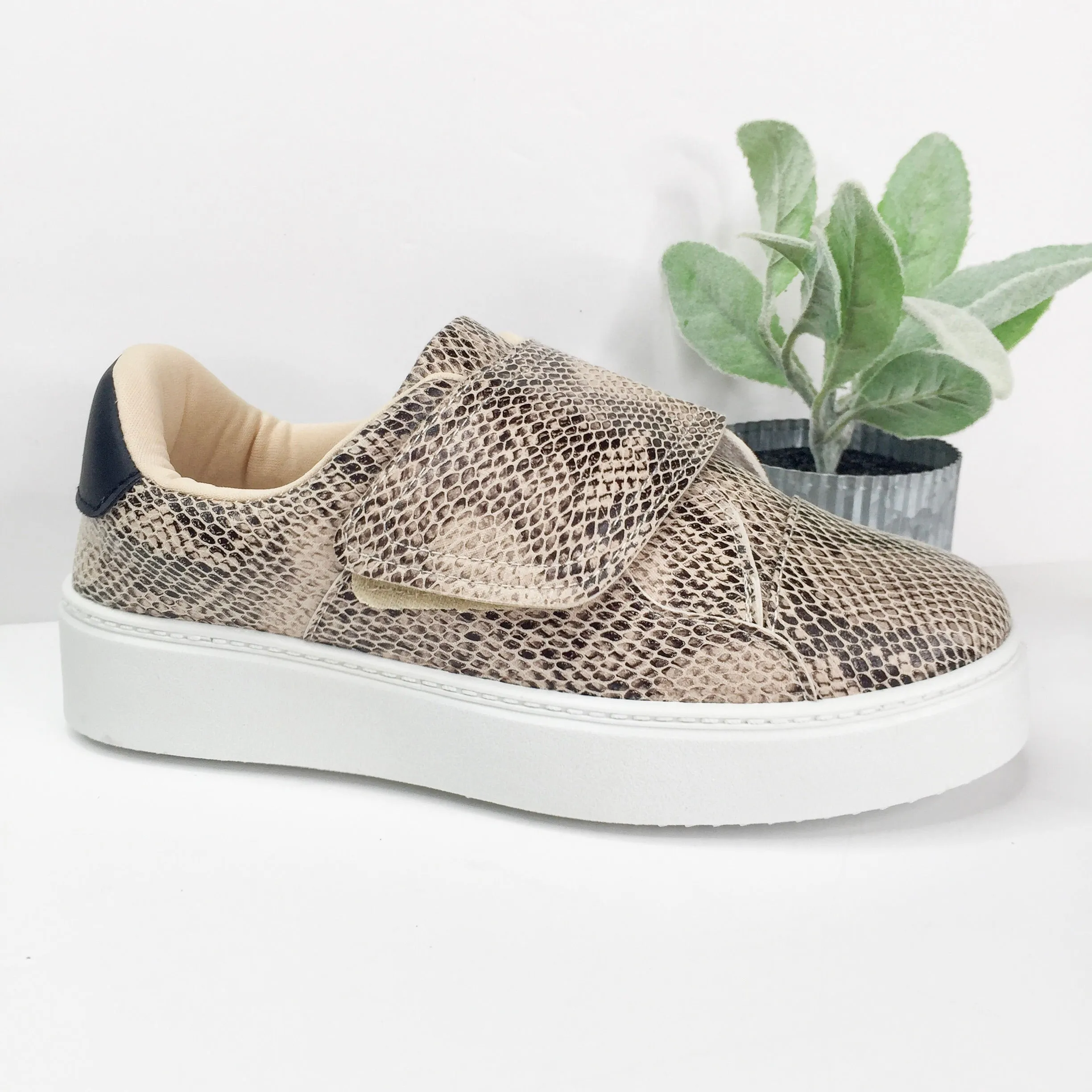 Last Chance Size 6 | Don't Be Moody Snakeskin Velcro Platform Sneakers