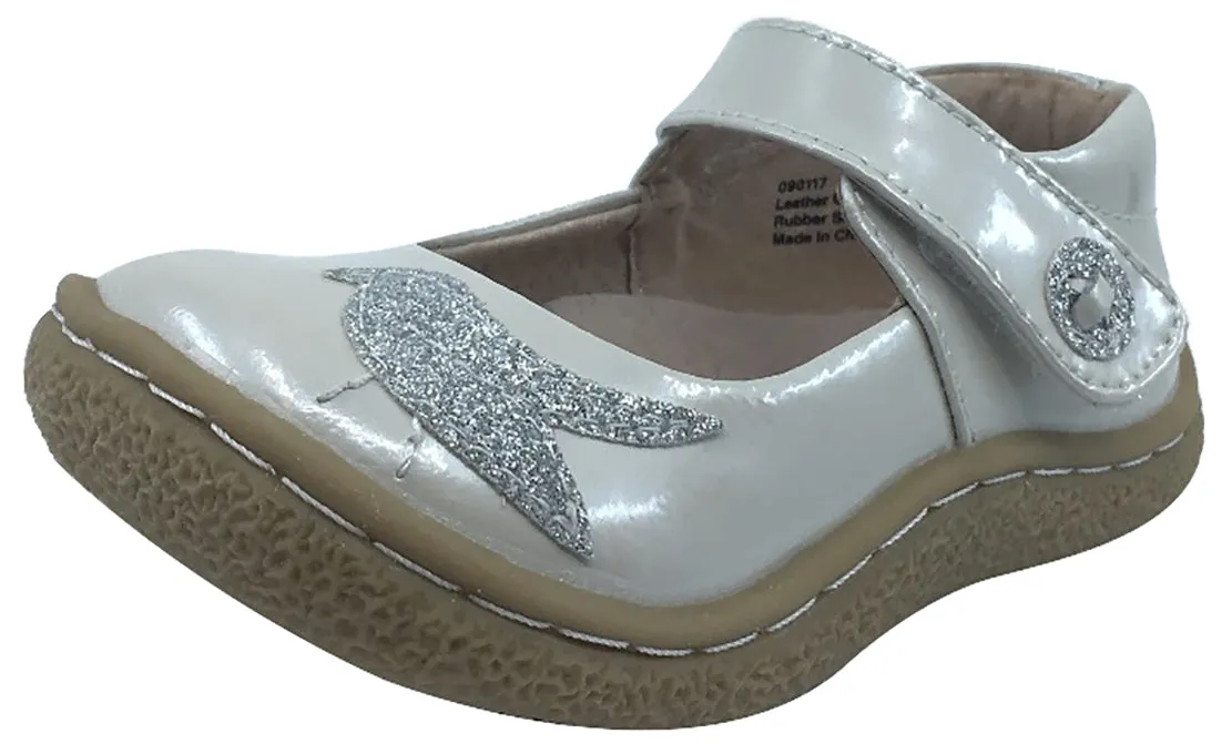 Livie & Luca Girl's Pio Pio Cloud Shimmer Patent Leather with Sparkly Dove Detail Mary Jane Flat Shoes