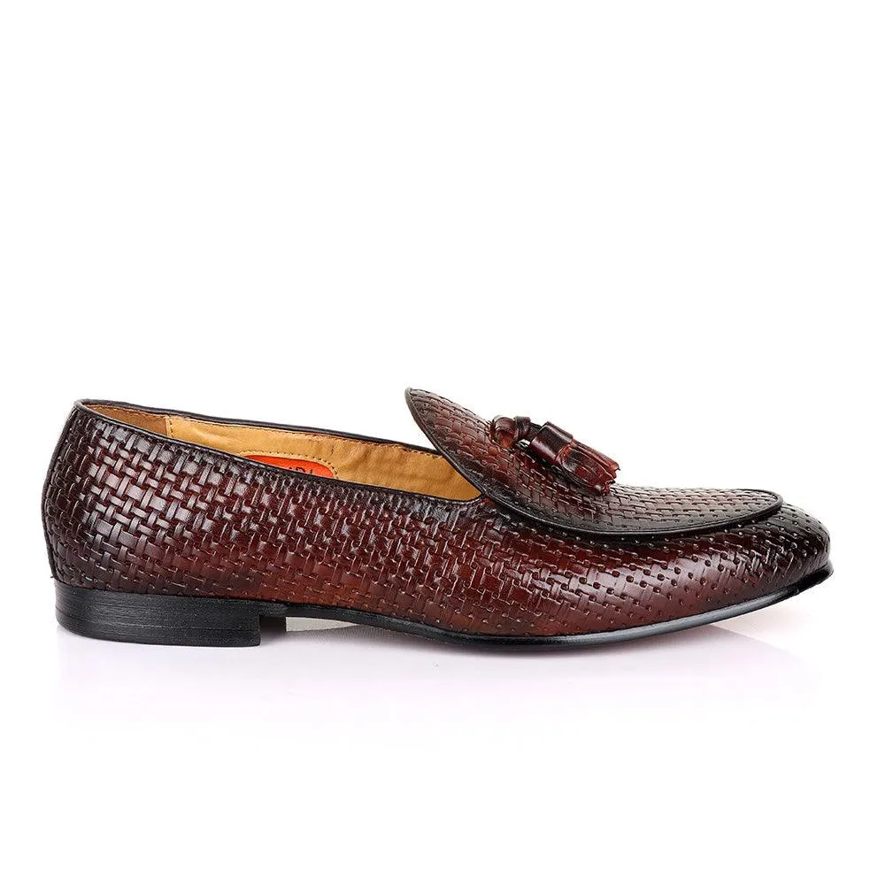 LoriBlu Classic Woven Basket Tassel Coffee Leather Shoe