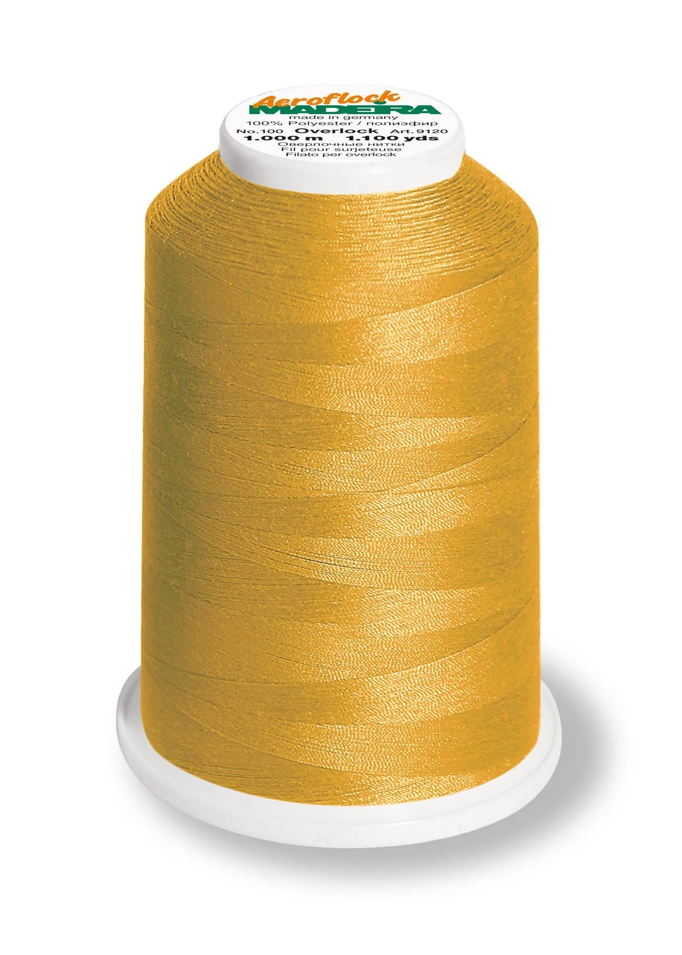 Madeira Aeroflock 100 | Thick Serger Thread | 1100 yards | 9120-8700 | Gold