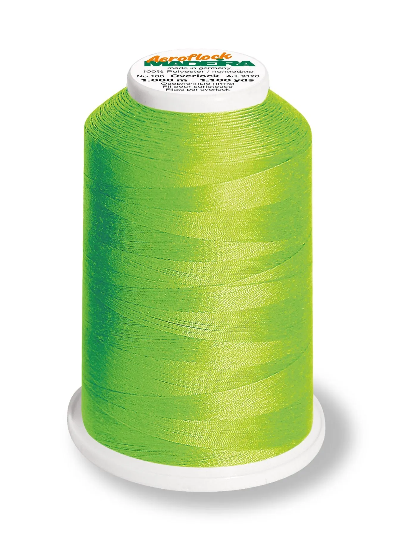 Madeira Aeroflock 100 | Thick Serger Thread | 1100 yards | 9120-8990 | Green Apple