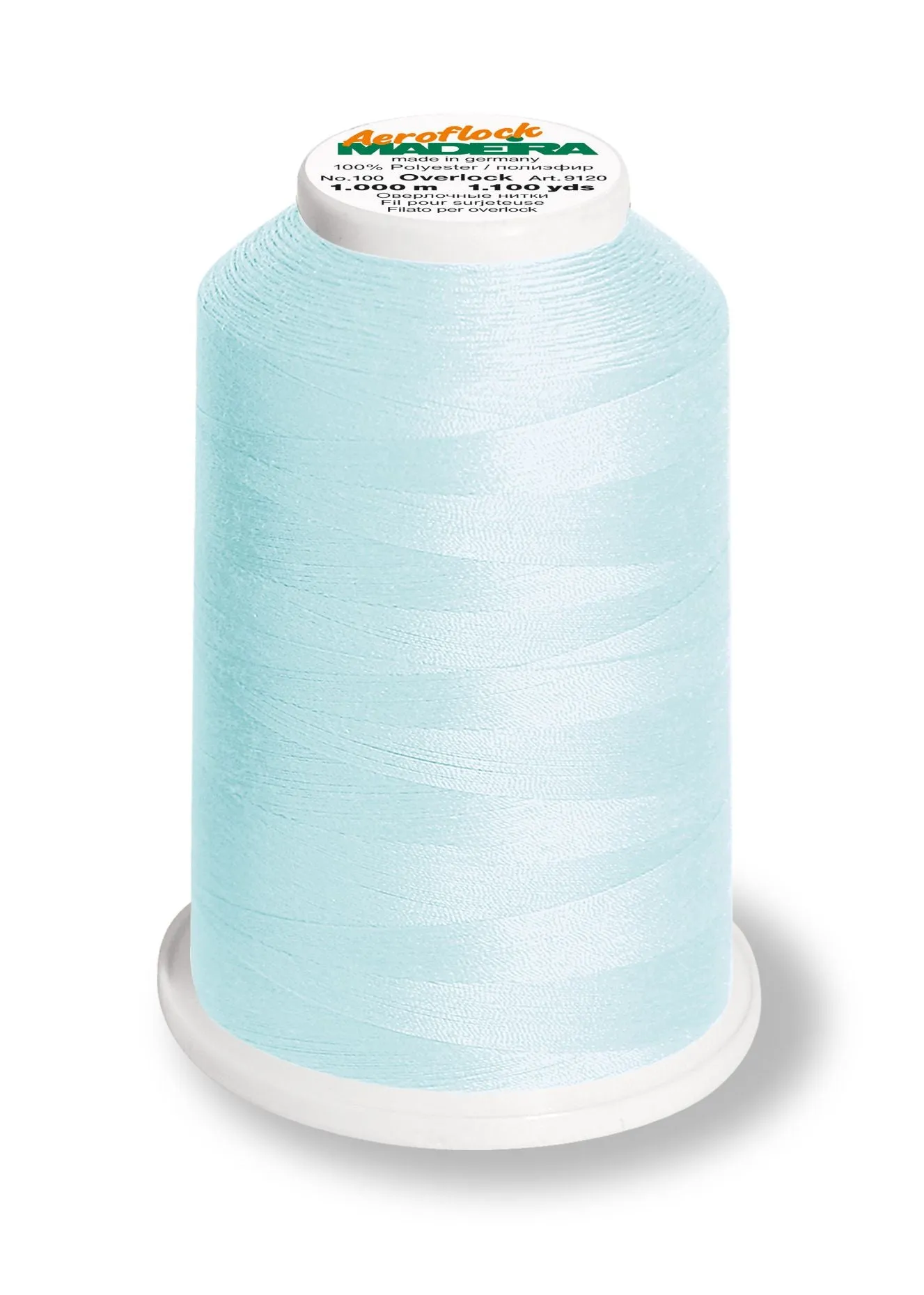 Madeira Aeroflock 100 | Thick Serger Thread | 1100 yards | 9120-9320 | Baby Blue