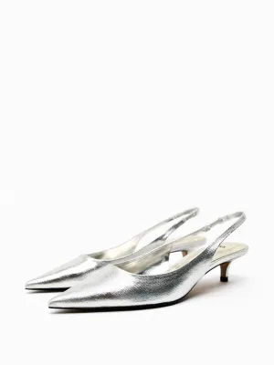 Metallic kitten heel slingback shoes