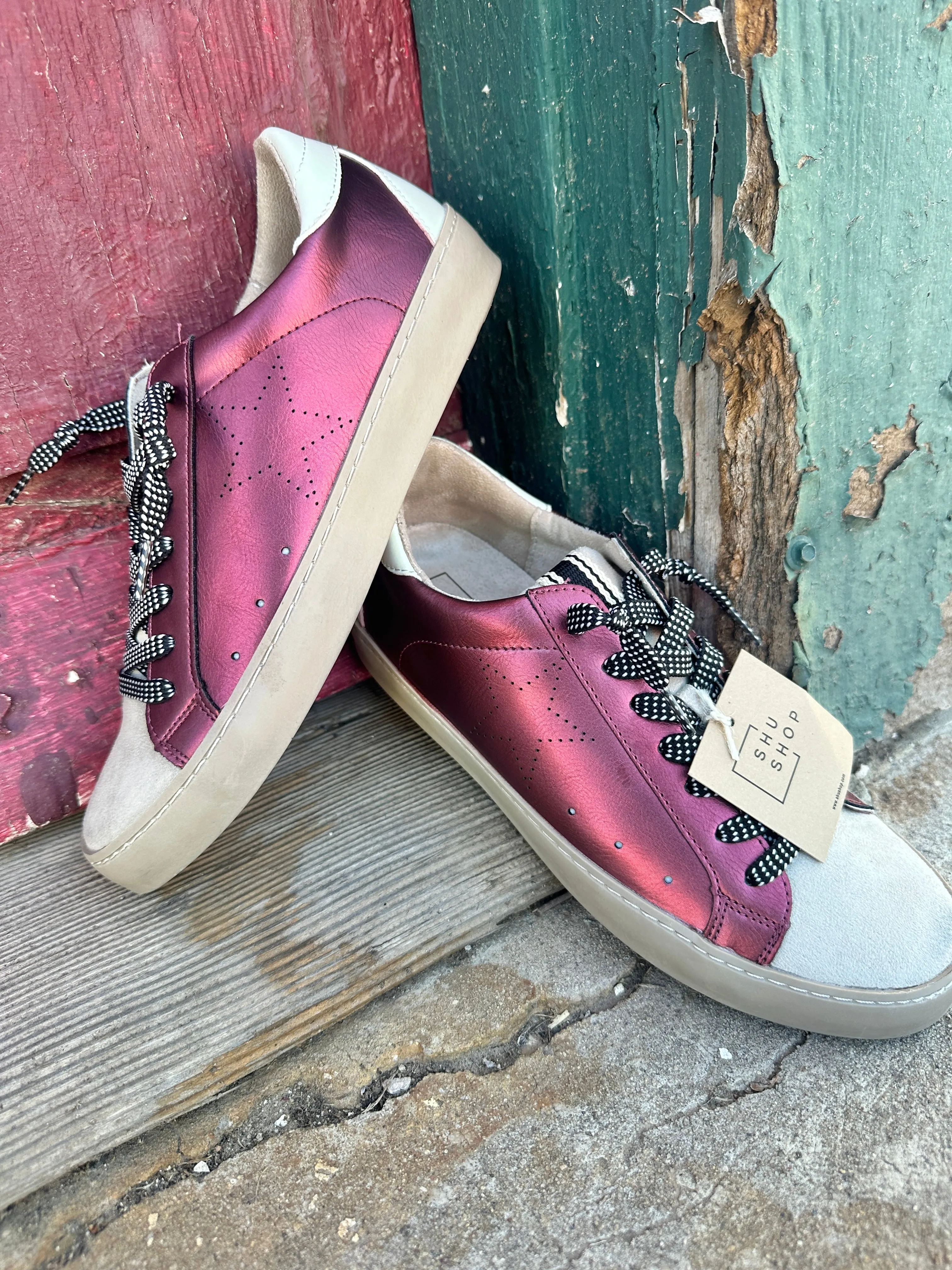 Mia Metallic Maroon Sneaker by ShuShop