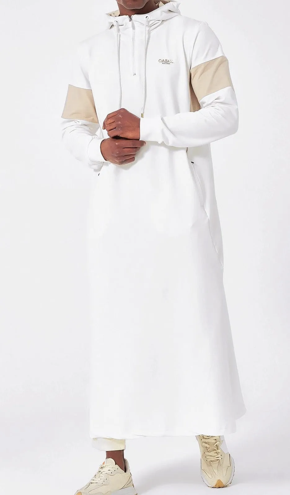 Muslim Men's Two-tone Long Thobe Kamees Unik R24 QL Cream