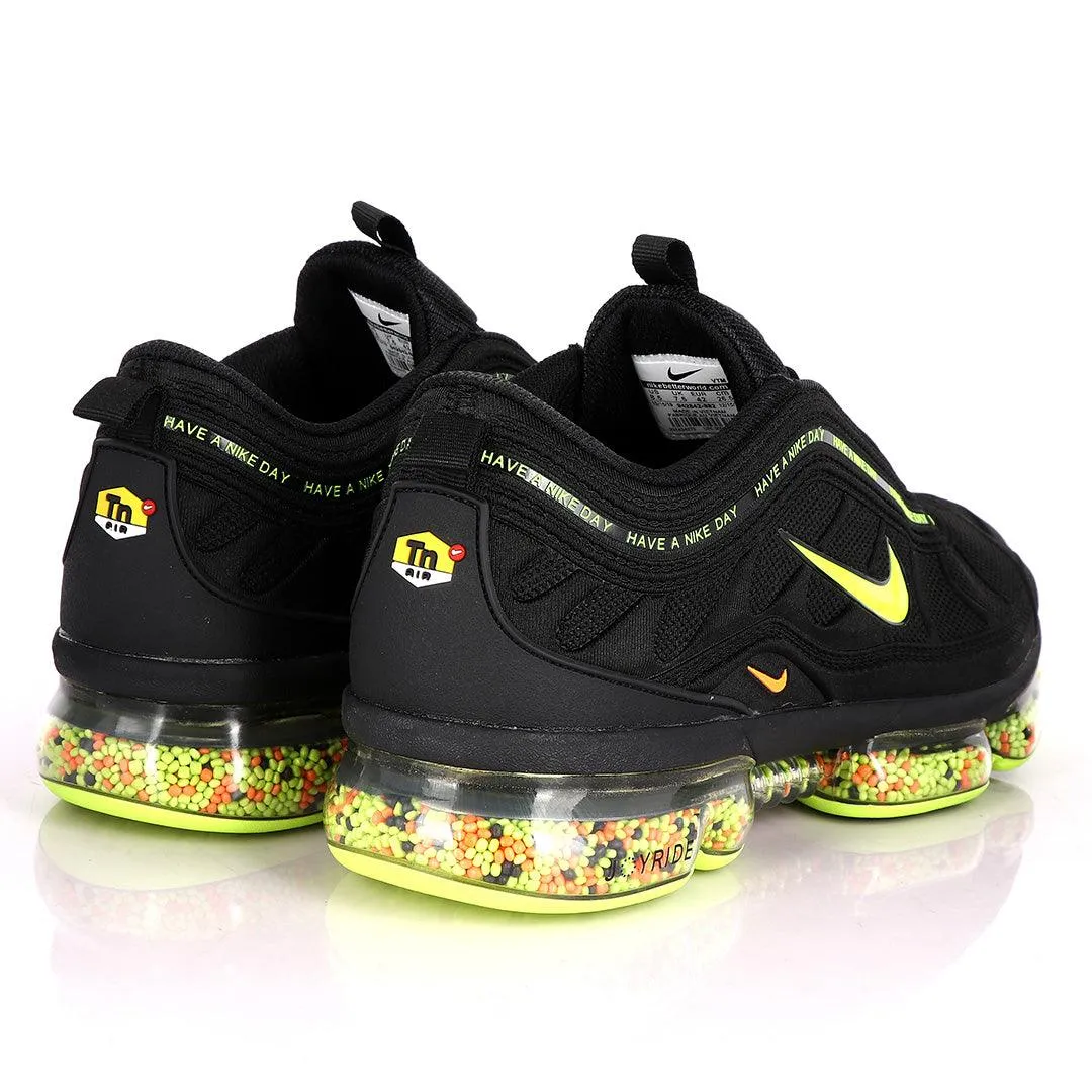 NK Max Black Sneakers With Pearl Filled Tuned Pressure Sole And Lemon Logo Design