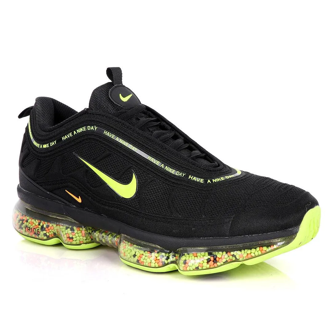 NK Max Black Sneakers With Pearl Filled Tuned Pressure Sole And Lemon Logo Design