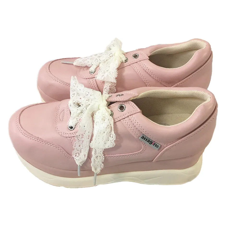 Pink High Heeled Sneakers with Lace Laces