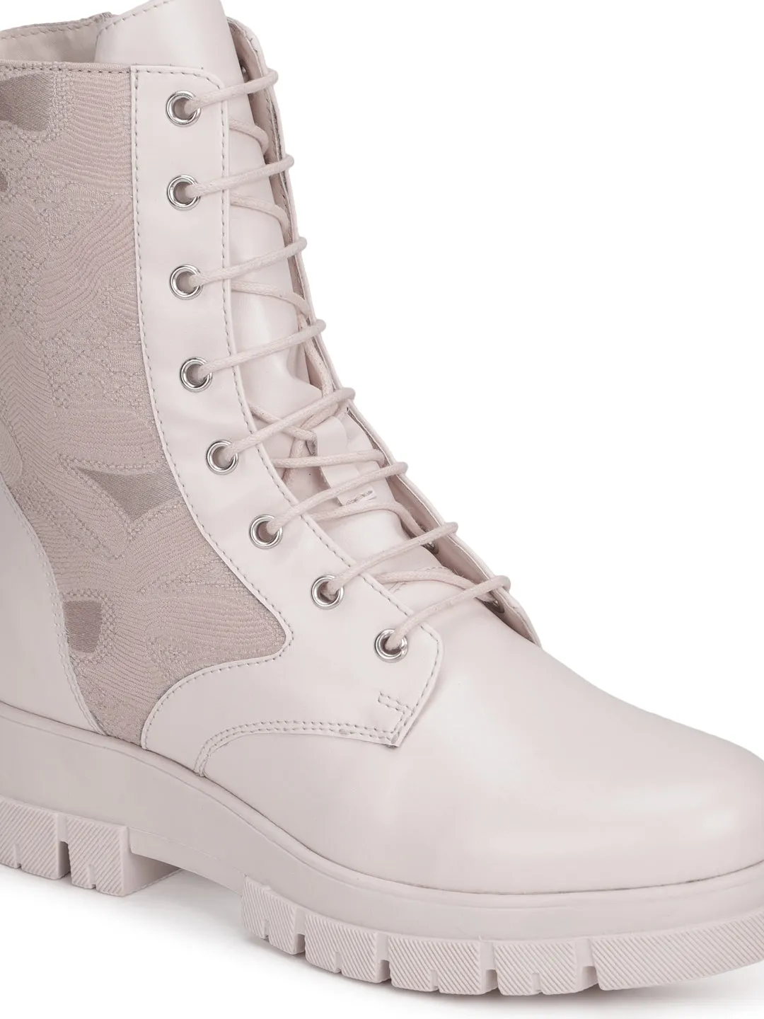 Putty PU Lace Up Side Patterned Ankle Boots (TC-ST-1190-PUTYPU)