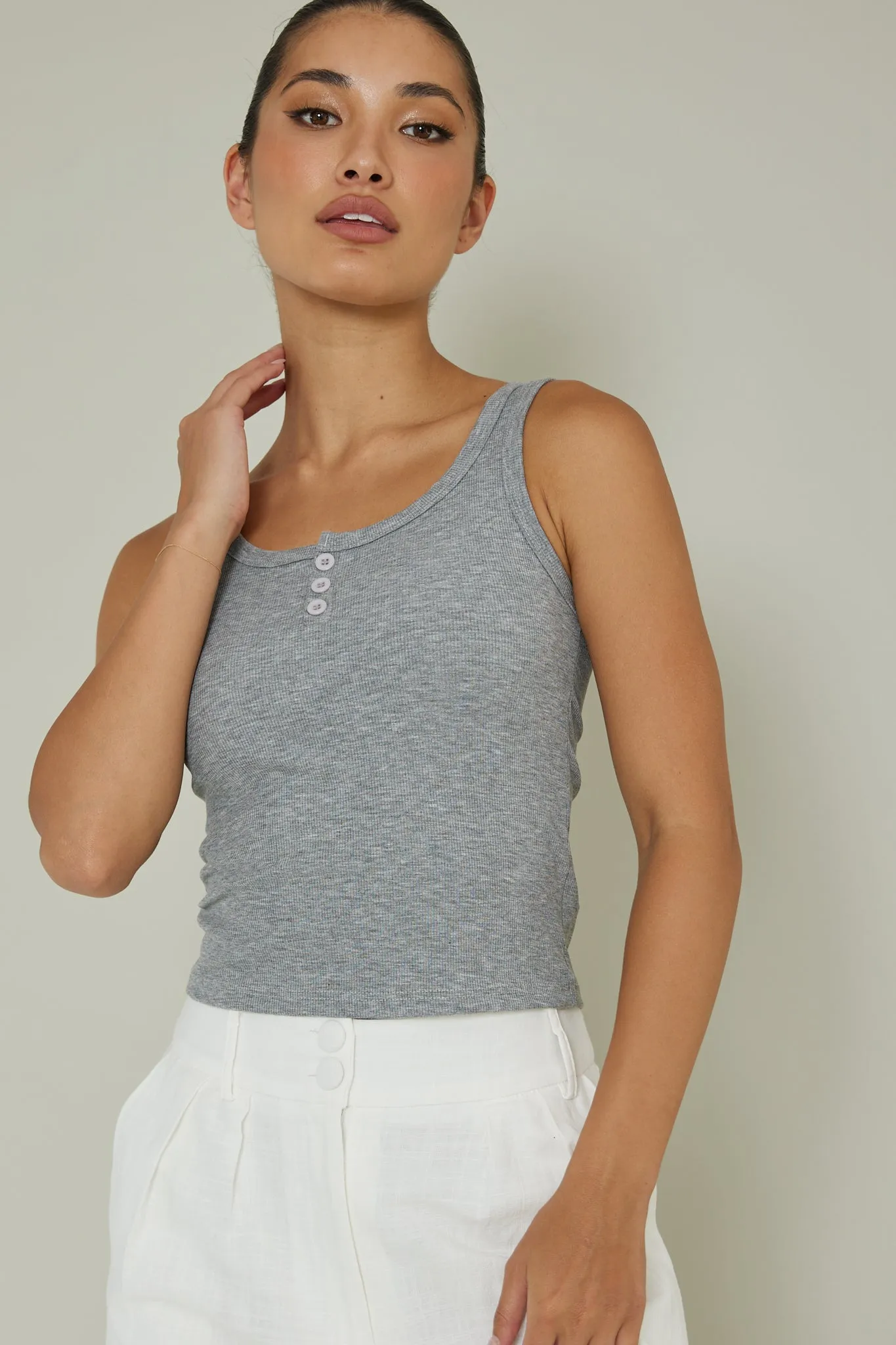 Recess Thick Strap Ribbed Top Grey