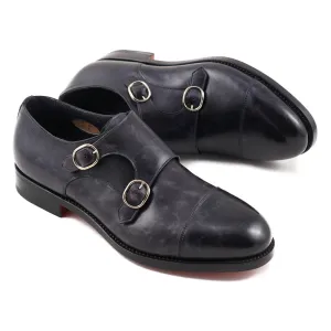 Santoni Double-Buckle Monk Strap in Navy